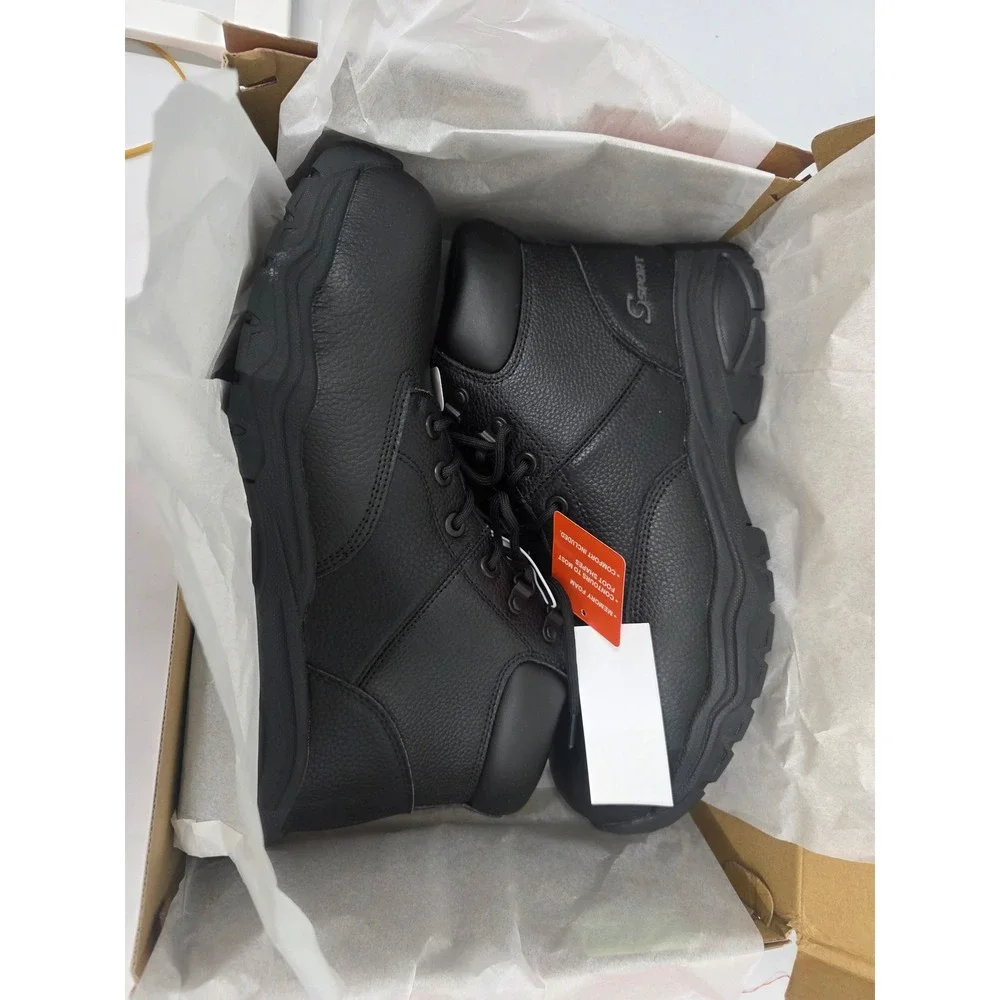 S Sport by Skechers Elton Mens Steel Toe Work Boots Black Leather Memory Foam 12